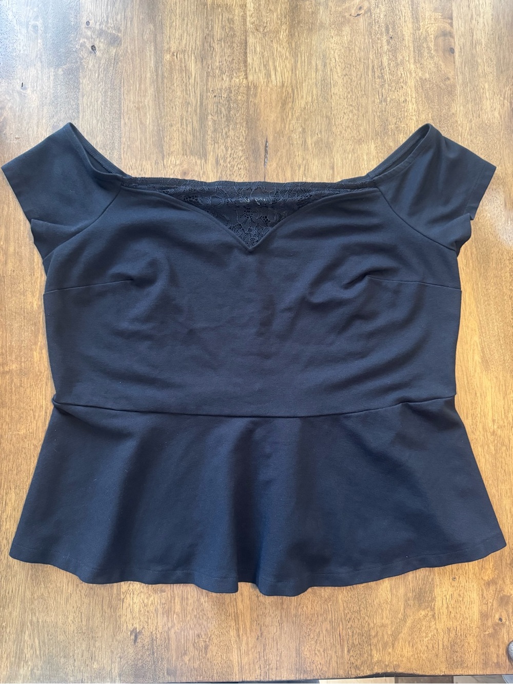 Lane Bryant Black Off-Shoulder Peplum Top with Lace Inset